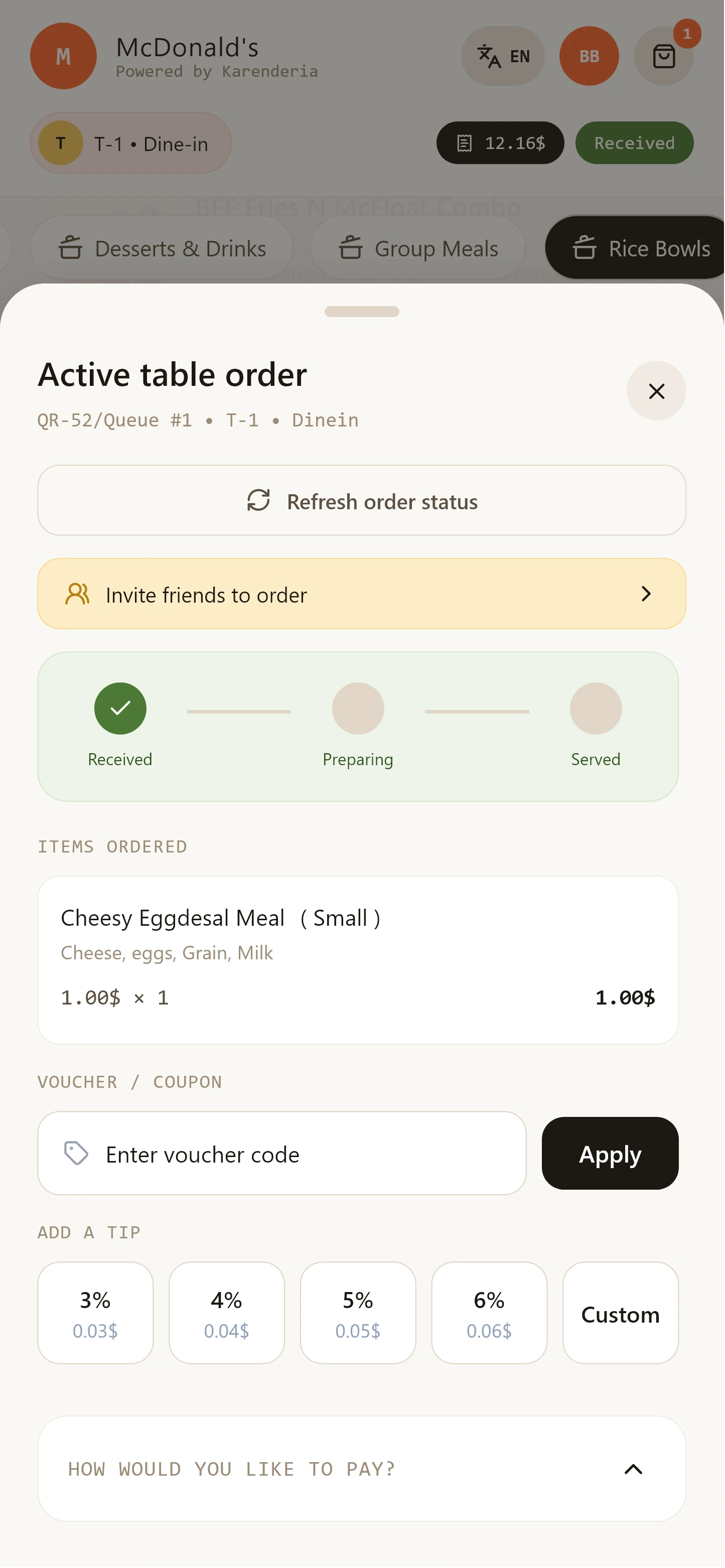 Order tracking timeline